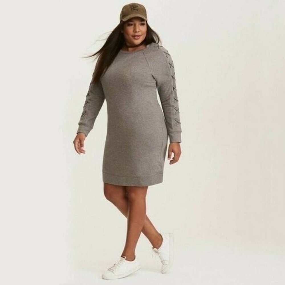 Torrid grey long lace-up sleeve jersey knit dress size 1X O23
